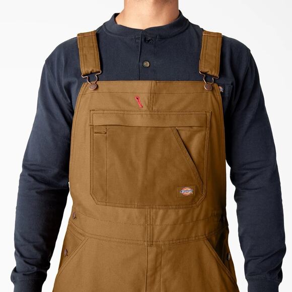 Dickies Mens Waxed Canvas Double Front Bib Overalls Large Brown Duck NWT - Picture 4 of 16